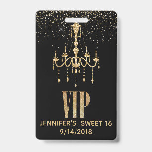 Badge Insigne VIP 16 parties de lustre d'or
