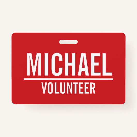 Badge Insigne volontaire de rouge avec le nom fait sur (Devant)