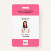 Badge Insignes d'identité photo du personnel de l'Oncolo (Dos)