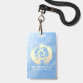 Badge Instructeur de Yoga Méditation Bleu & Or Pose ZEN (Arrière avec lanière)