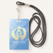 Badge Instructeur de Yoga Méditation Bleu & Or Pose ZEN  (Derrière avec lanière)
