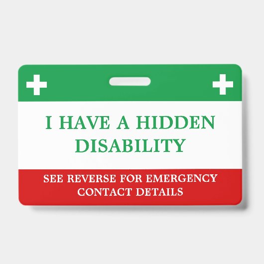 Badge Invalidité cachée Médicale Alert Lanyard ICE ID (Avant)