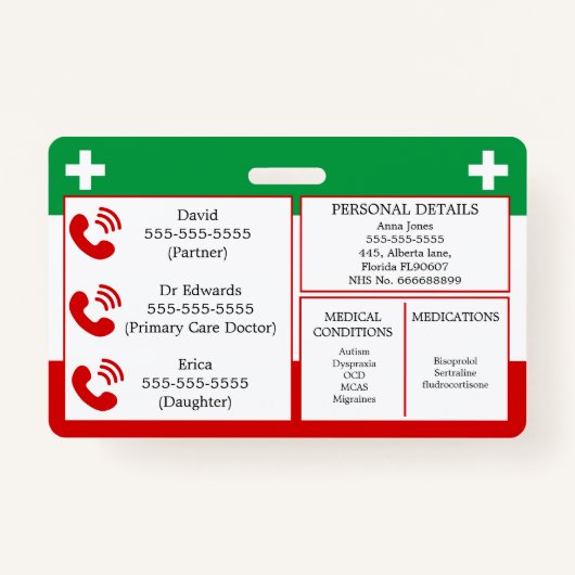 Badge Invalidité cachée Médicale Alert Lanyard ICE ID (Dos)