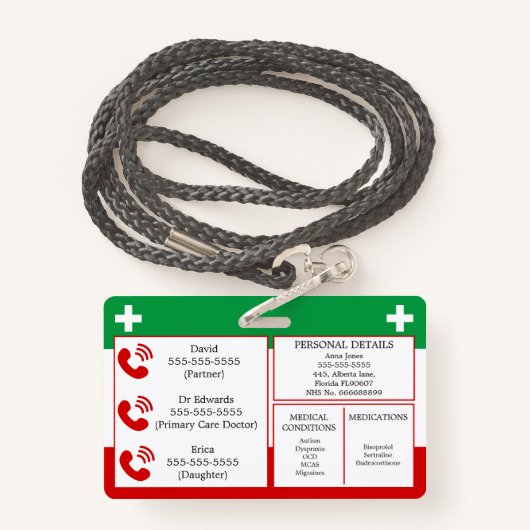 Badge Invalidité cachée Médicale Alert Lanyard ICE ID (Derrière avec lanière)