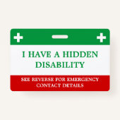 Badge Invalidité cachée Médicale Alert Lanyard ICE ID (Devant)