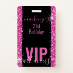 Badge Invitation à l'anniversaire de la Parties scintill<br><div class="desc">VIP Badge Pass Anniversaire Fête Invitation avec Pink and Black Parties scintillant Motif Edges peut être personnalisée pour n'importe quel événement d'anniversaire d'âge est montré ici pour un 21e anniversaire. Un script de calligraphie à lettrage à la main et des polices modernes pour un look chic et sophistiqué, coordonné avec...</div>