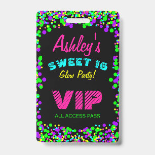 Badge Invitation anniversaire 16 ans Sweet 16 Neon Glow 