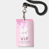 Badge Invitation Anniversaire VIP Rose Pailleté 16 Ans F (Avant avec lanière)