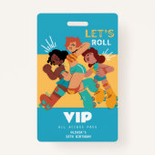 Badge Invitation d'anniversaire de fille patineuse VIP (Devant)