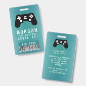 Badge Invitation d'anniversaire Gamer VIP Pass (Avant & arrière)