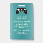 Badge Invitation d'anniversaire Gamer VIP Pass (Arrière)