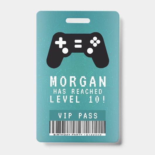 Badge Invitation d'anniversaire Gamer VIP Pass (Avant)