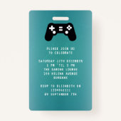 Badge Invitation d'anniversaire Gamer VIP Pass  (Dos)