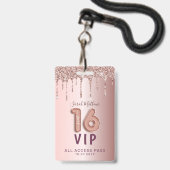 Badge Invitation d'anniversaire rose gold pailleté pour  (Avant avec lanière)