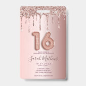 Badge Invitation d'anniversaire rose gold pailleté pour  (Arrière)