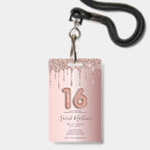 Badge Invitation d'anniversaire rose gold pailleté pour  (Arrière avec lanière)