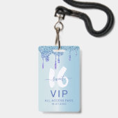 Badge Invitation d'anniversaire Sweet 16 Bleu métallisé (Avant avec lanière)