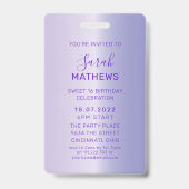 Badge Invitation d'anniversaire Sweet 16 pailletée avec  (Arrière)