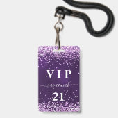 Badge Invitation d'anniversaire violet rose vip (Avant avec lanière)