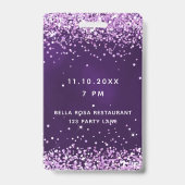 Badge Invitation d'anniversaire violet rose vip (Arrière)