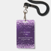 Badge Invitation d'anniversaire violet rose vip (Arrière avec lanière)