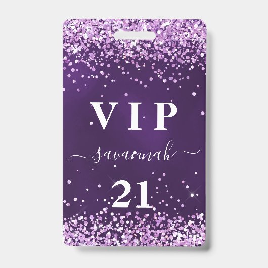 Badge Invitation d'anniversaire violet rose vip (Avant)