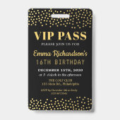 Badge Invitation d'anniversaire VIP Pass (Arrière)