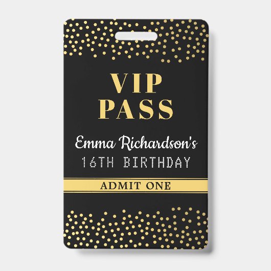 Badge Invitation d'anniversaire VIP Pass (Avant)