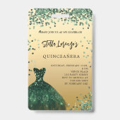 Badge Invitation de robe verte émeraude de Quinceanera e (Avant)