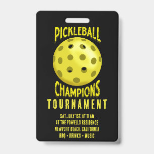 Badge Invitation du tournoi de Pickleball Jaune Noir