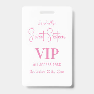 Badge Invitation élégante blanche pour un Sweet Sixteen 