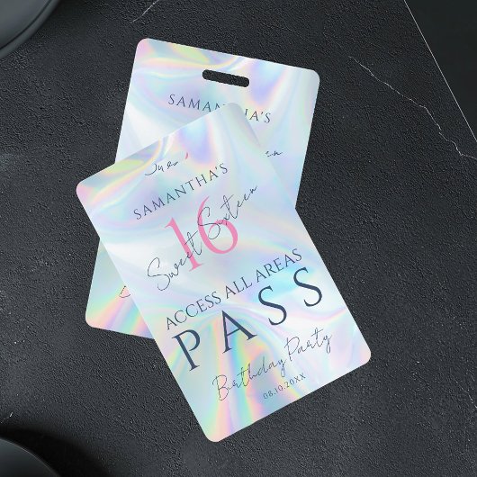 Badge Invitation holographique d'accès VIP pour 16e anni