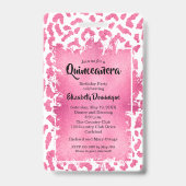 Badge Invitation Quinceañera VIP Pass Léopard Rose Blanc (Arrière)