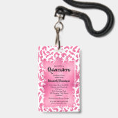 Badge Invitation Quinceañera VIP Pass Léopard Rose Blanc (Arrière avec lanière)