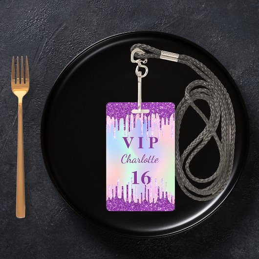 Badge Invitation VIP anniversaire arc-en-ciel pailleté v