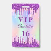 Badge Invitation VIP anniversaire arc-en-ciel pailleté v (Avant)