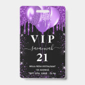 Badge Invitation VIP anniversaire ballon noir violet (Avant)
