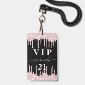 Badge Invitation VIP anniversaire black pink paillettes (Avant avec lanière)