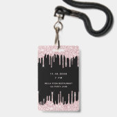 Badge Invitation VIP anniversaire black pink paillettes (Arrière avec lanière)