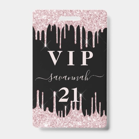 Badge Invitation VIP anniversaire black pink paillettes (Avant)