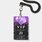 Badge Invitation vip ballon noir violet anniversaire (Avant avec lanière)
