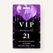 Badge Invitation vip ballon noir violet anniversaire (Devant)