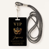 Badge Invitation VIP Black Gold Masquerade (Devant avec lanière)