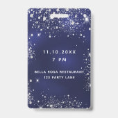 Badge Invitation vip d'anniversaire bleu marine pailleté (Arrière)