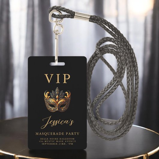 Badge Invitation VIP Masquerade Black Gold