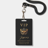 Badge Invitation VIP Masquerade Black Gold (Avant avec lanière)