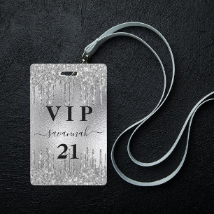 Badge Invitation VIP métallisée avec gouttes de paillett