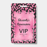 Invitation VIP Quinceañera Léopard Noir Rose Chaud