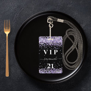 Badge Invitation vip violet noir lavande pour anniversai