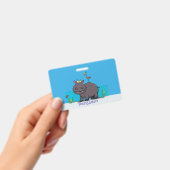 Badge Ippopotame drôle mignon avec dessin animé d'oiseau (Manuel / portable)